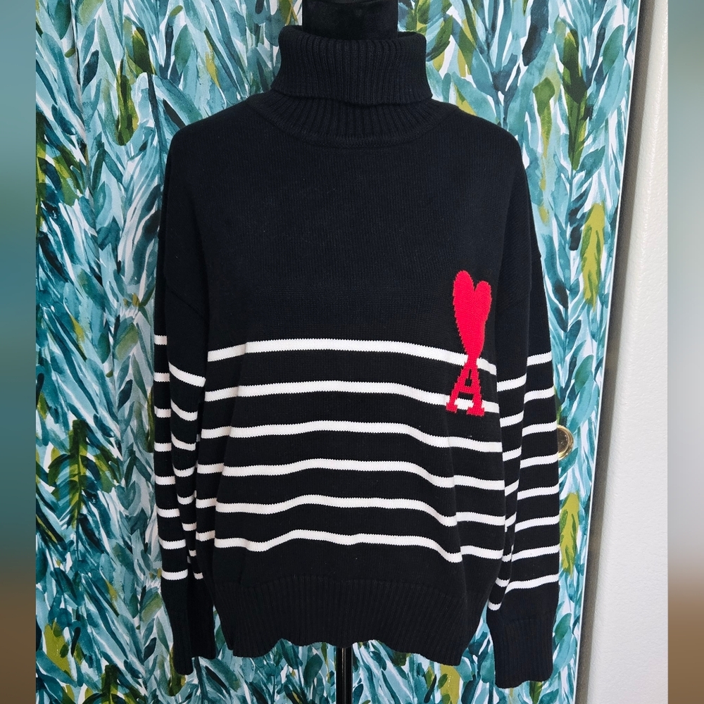 Ami De Coeur Striped Oversize Funnel Neck Sweater - Picture 4 of 9
